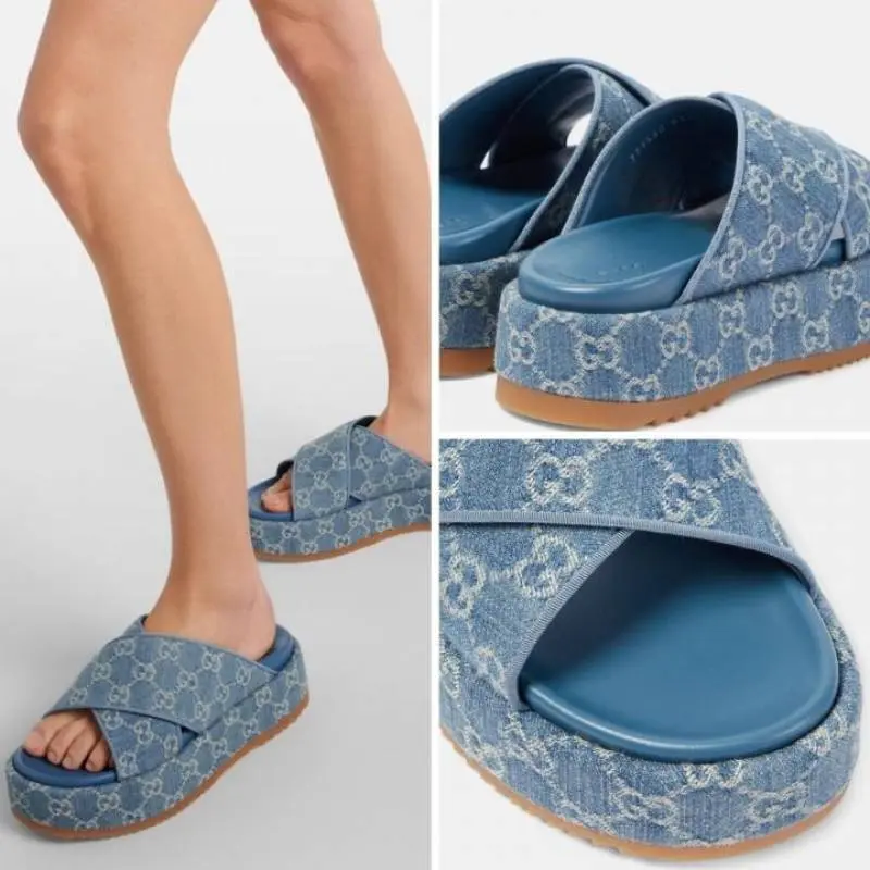 Gucci GG Angelina Platform Denim Slides For Women With Original Box And Carry Bag - Image 5