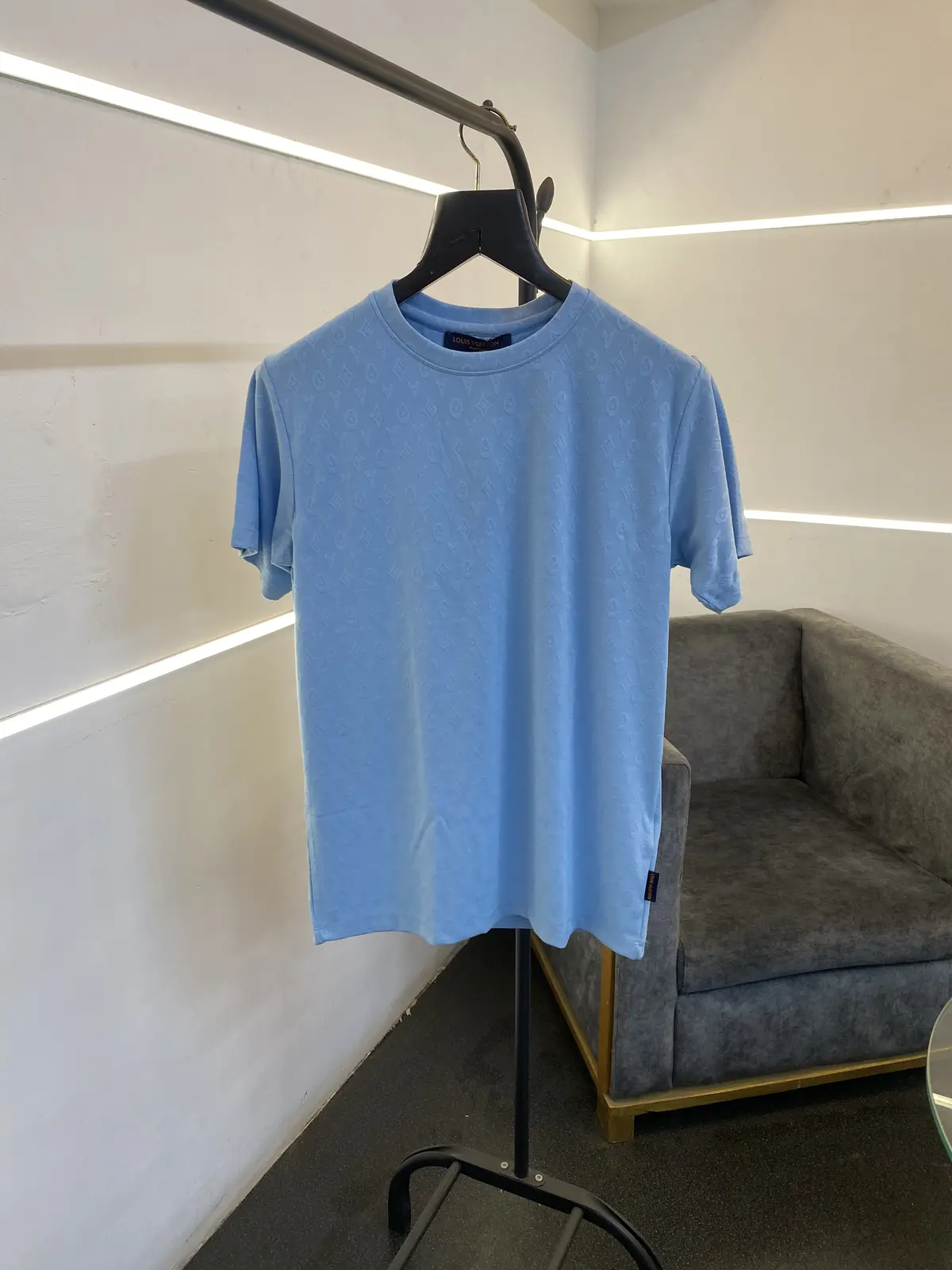 Louis Vuitton laser cut monogram round neck tshirt sky blue sale