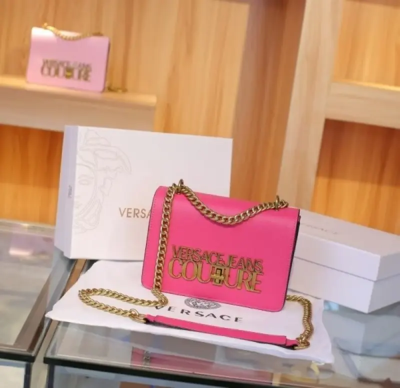 Versace Jeans Couture Saffiano Lock Crossbody Bag With OG Gift Box & Dust Bag (Pink - 526)