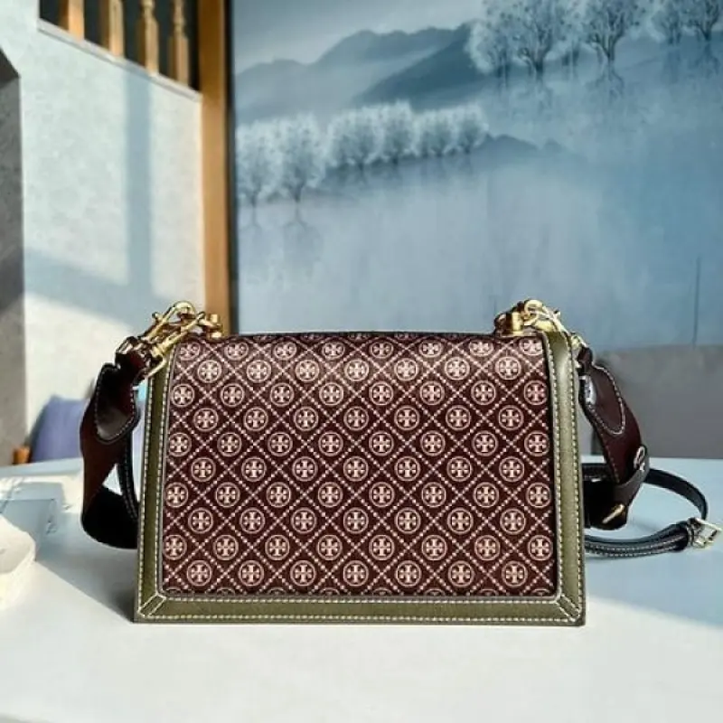 Tori Burch T Monogram Premium Leather Shoulder Bag With OG Box & Dust Bag & Accessories (Brown - 201) - Image 3