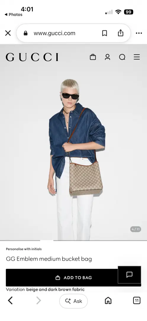 Gucci GG Emblem CB Brown Mono Medium Bucket With Original DustCover & CarryBag - Image 5