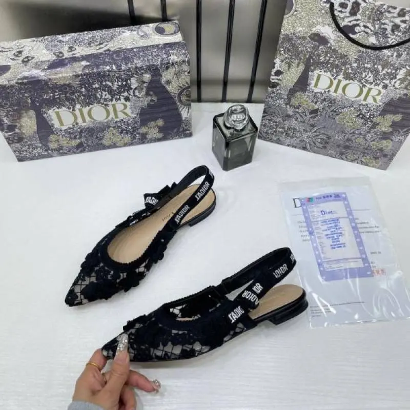 Dior JAdiyor Slingback Transparent Mesh Black Diyor Embroidery Flat With OG Box Dust Bag & Carry Bag - Image 10
