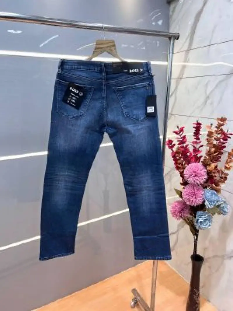 Boss Blue Shade Premium Imported Stretchable Lycra Fabric Straight Fit Denim with Metal Logo Sale Offer 3497 - Image 3