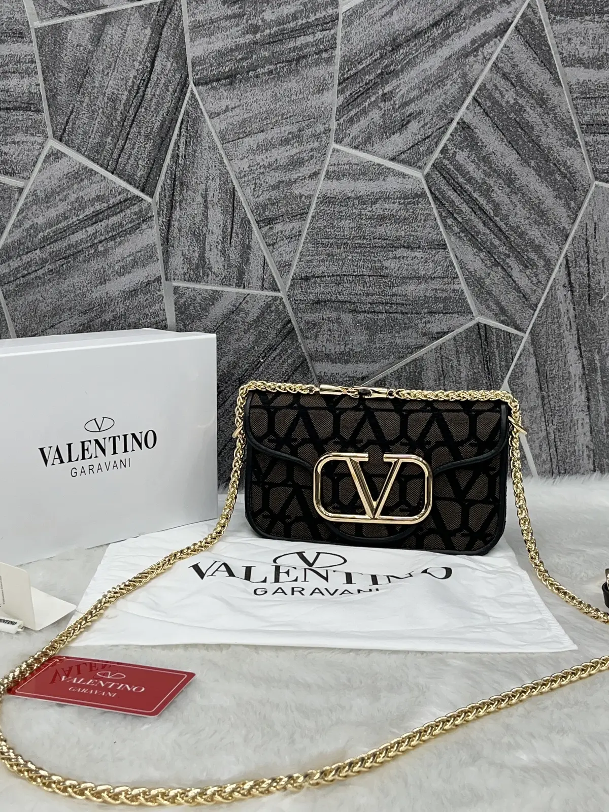 Valentino V Loc Coffee Small Shoulder Bag With OriginalBox - Image 8