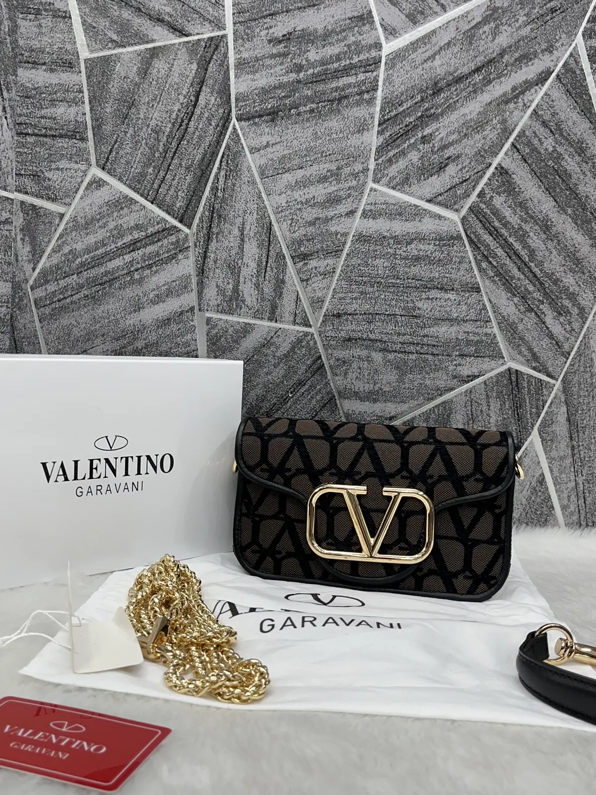 Valentino V Loc Coffee Small Shoulder Bag With OriginalBox