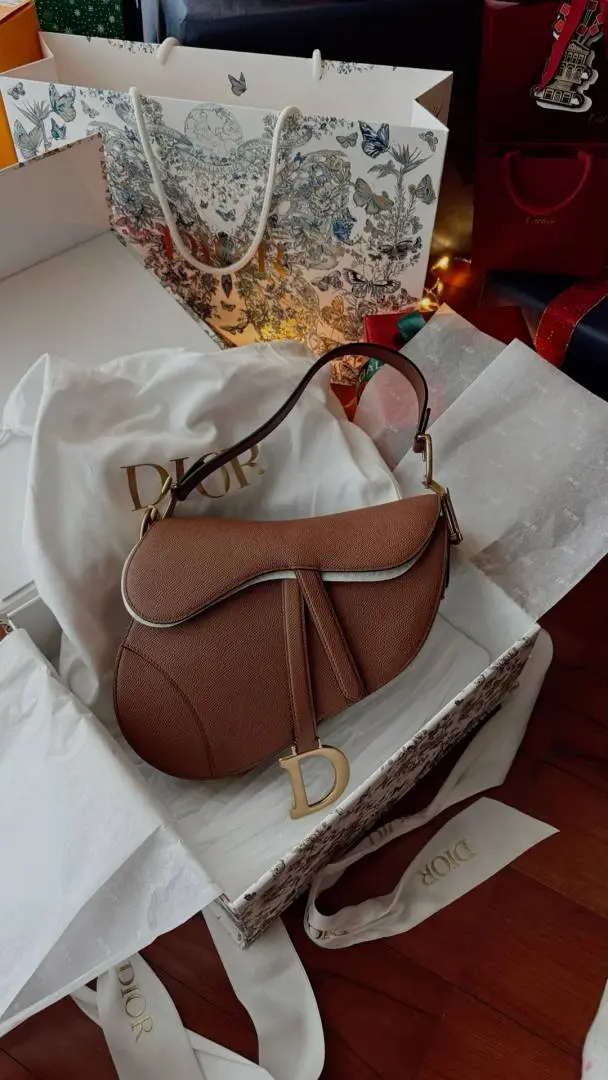 Dior CB Saddle With OriginalBox CarryBag Tan-Brown Leather