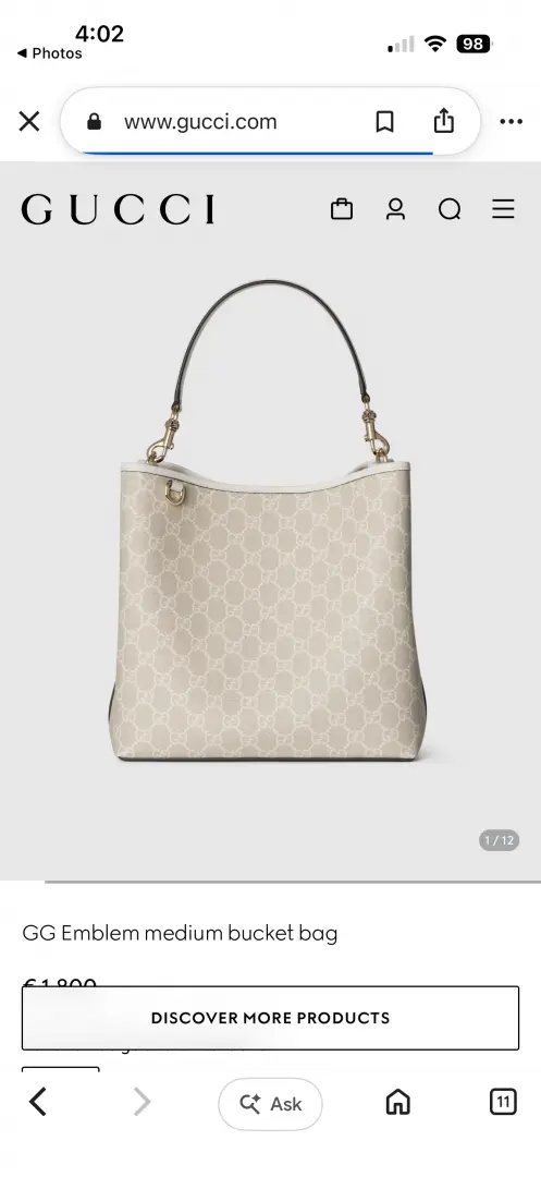Gucci GG Emblem CB White Medium Bucket With Original DustCover & CarryBag