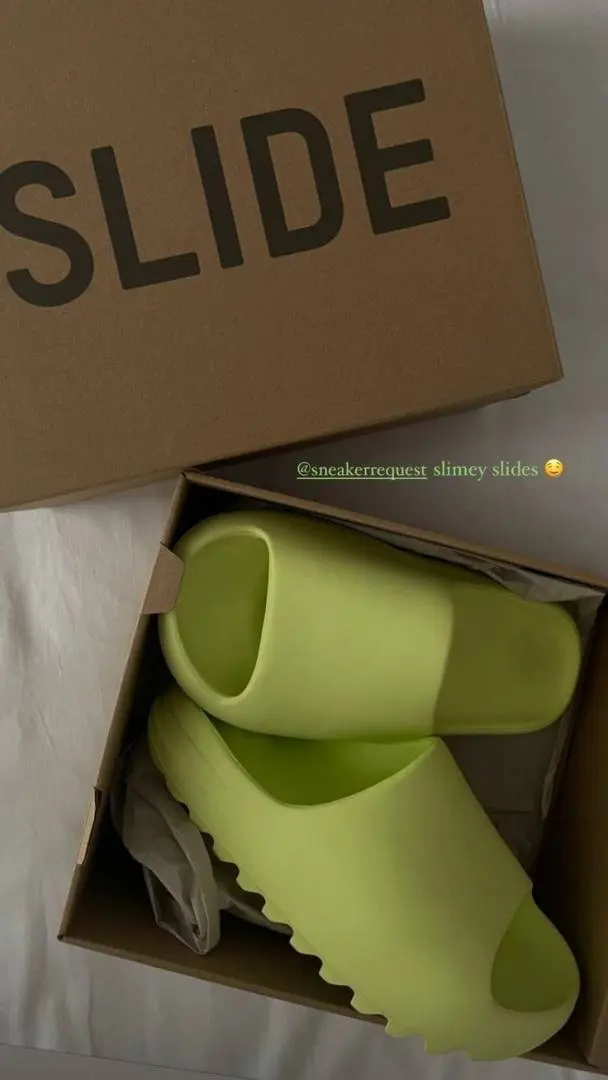 Adidas Yeezy Glow Green Slides For Women With Original Box