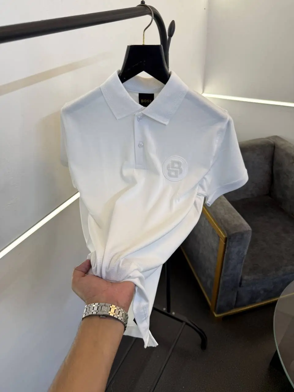 Hugo bos matty fabric imported polo tshirt white brand logo on chest white sale - Image 2