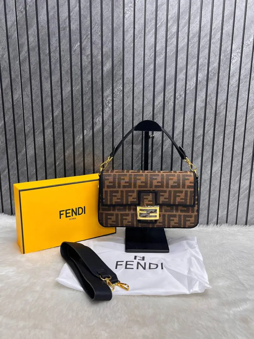Fendi CB Baguette Brown-Mono Crossbody ShoulderBag WithBox DustCover