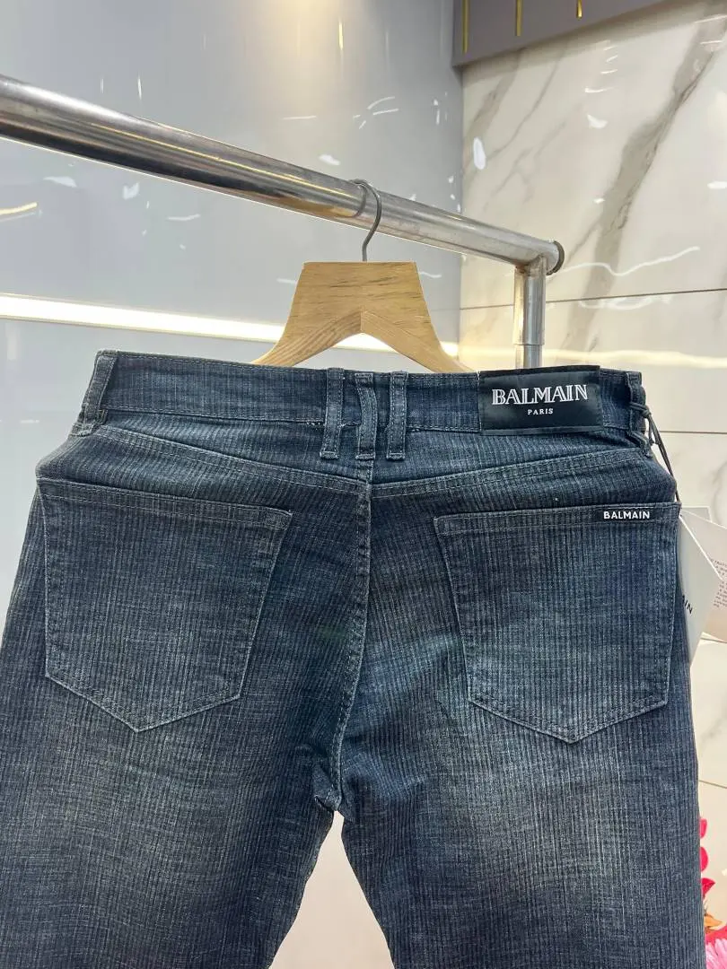 Balmain Paris Green Shade Straight Fit Premium Imported Stretchable Lycra Fabric Denim with Logo 3686 - Image 4