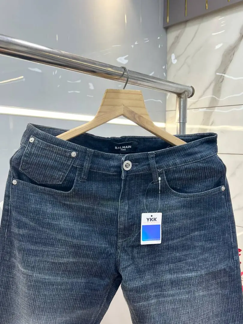Balmain Paris Blue Shade Straight Fit Premium Imported Stretchable Lycra Fabric Denim with Logo 3687 - Image 2