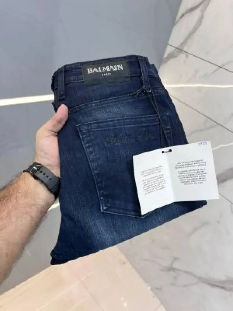 Balmain Paris Blue Shade Premium Imported Stretchable Lycra Fabric Straight Fit Denim with Embroidered Logo 2923 - Image 3