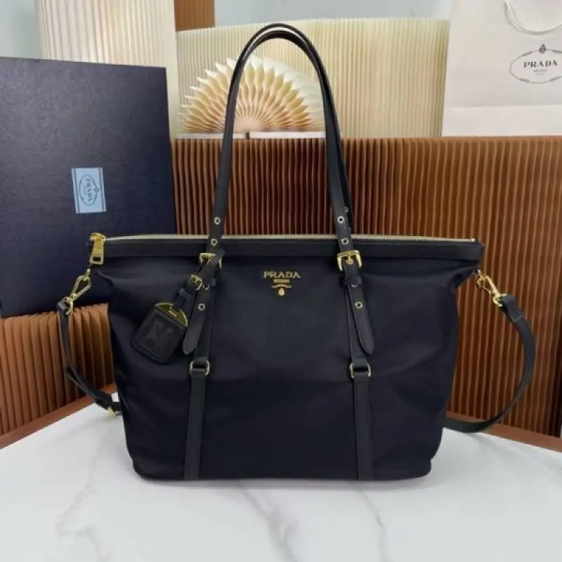 Prada Tessuto Saffiano Top Zip Premium Tote Bag With OG Box & Dust Bag (Black-266) - Image 4