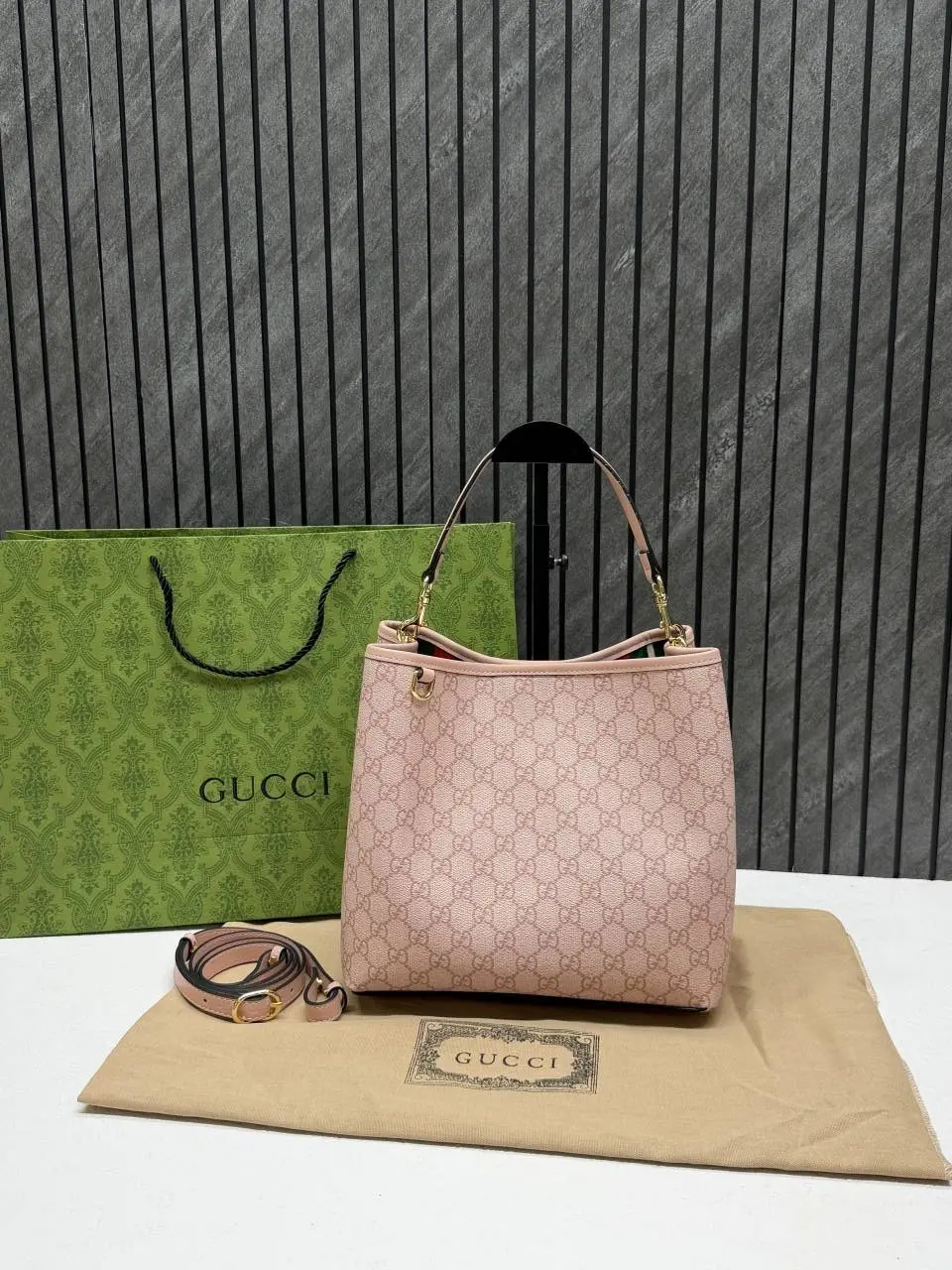 Gucci GG Emblem CB Pink Medium Bucket With Original DustCover & CarryBag - Image 6