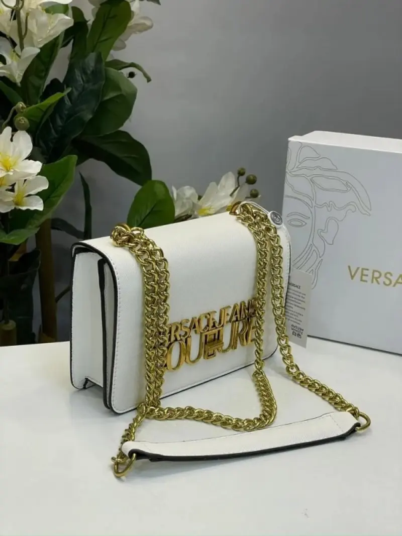Versace Jeans Couture Saffiano Lock Crossbody Bag With OG Gift Box & Dust Bag (White - 524) - Image 7
