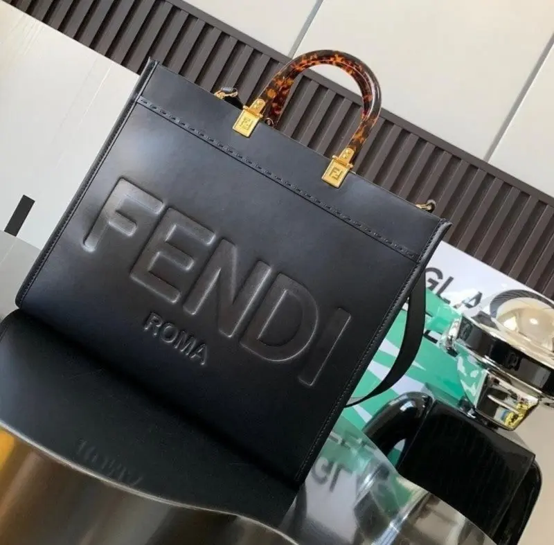 Fendi Roma Sunshine Tote Bag With Dust Bag & Shoulder Strap (Black-359) - Image 6