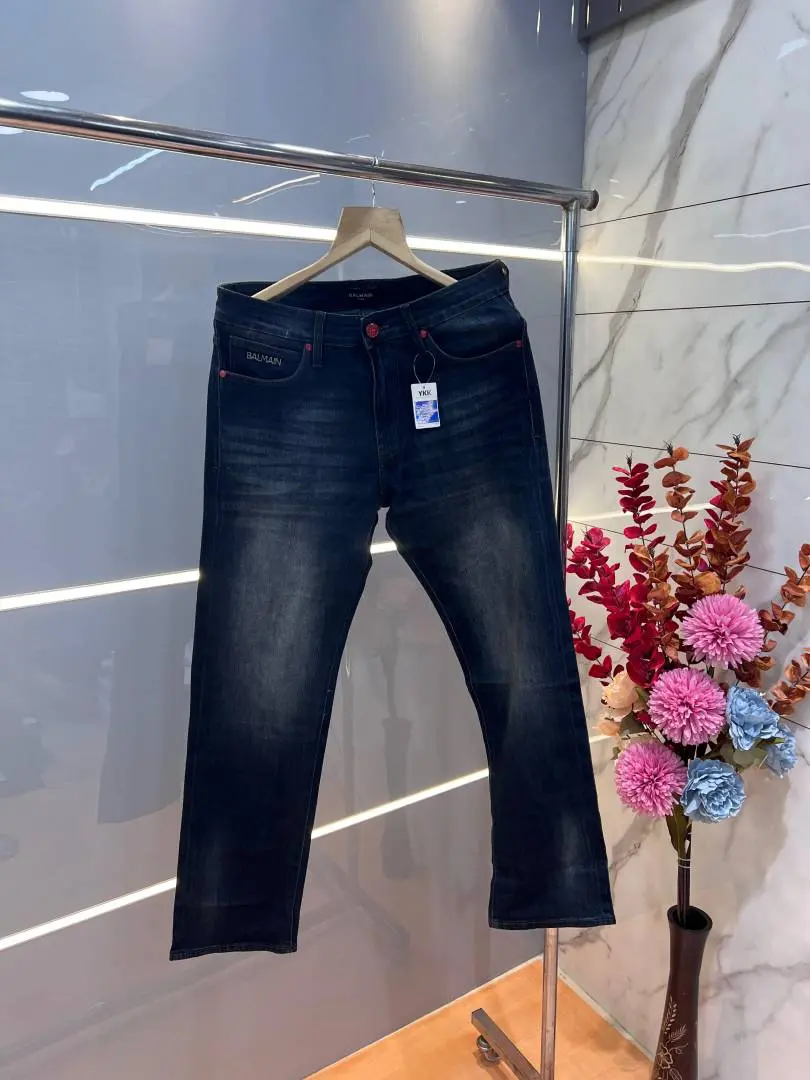 Balmain Paris Green Shade Premium Imported Stretchable Lycra Fabric Straight Fit Denim with Embroidered Logo Sale Offer 3071