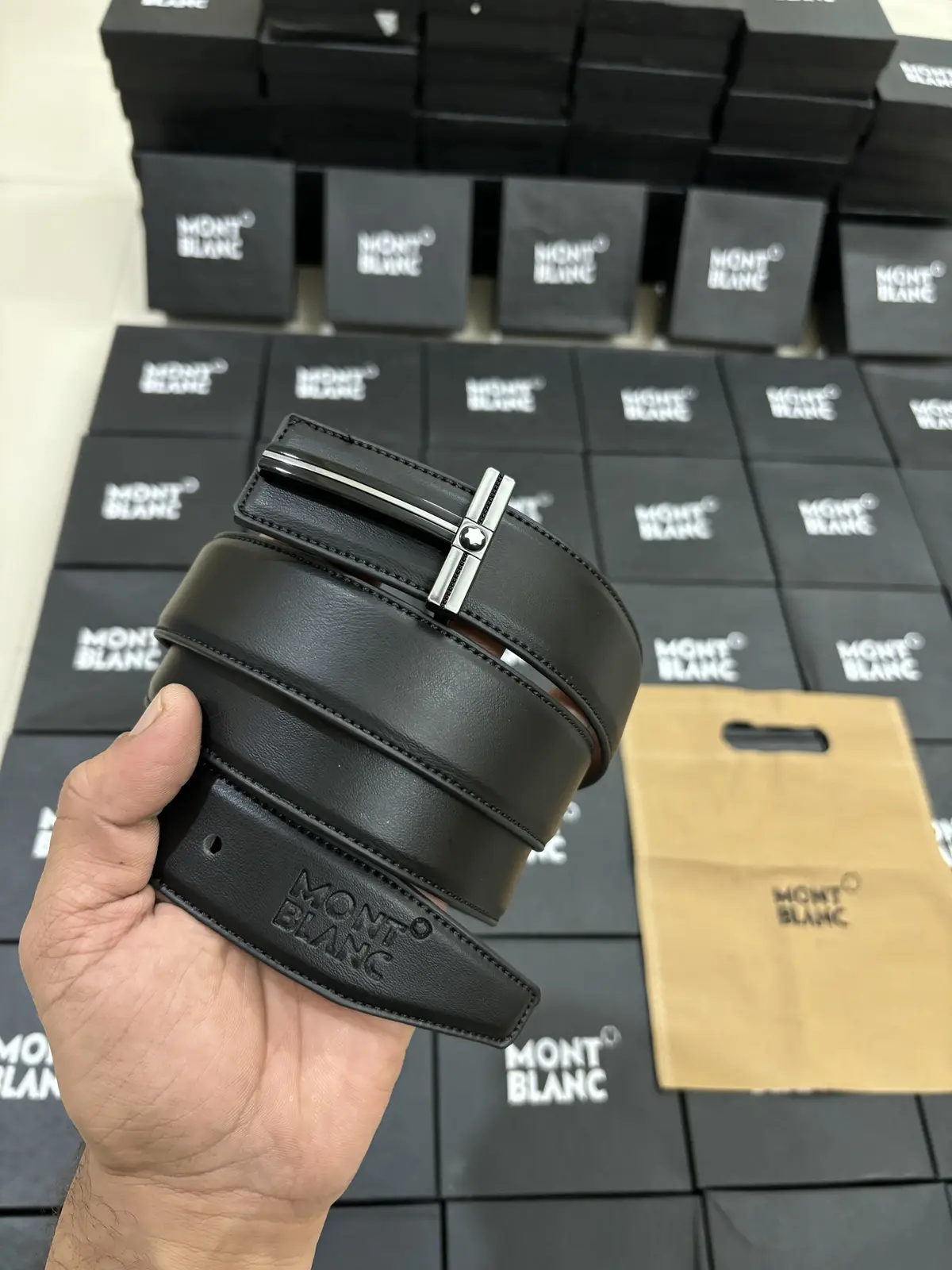 03 MONT BLANC SILVER BLACK 2TONE COLOUR PREMIUM QUALITY REVERSIBLE BELT WITH BOX
