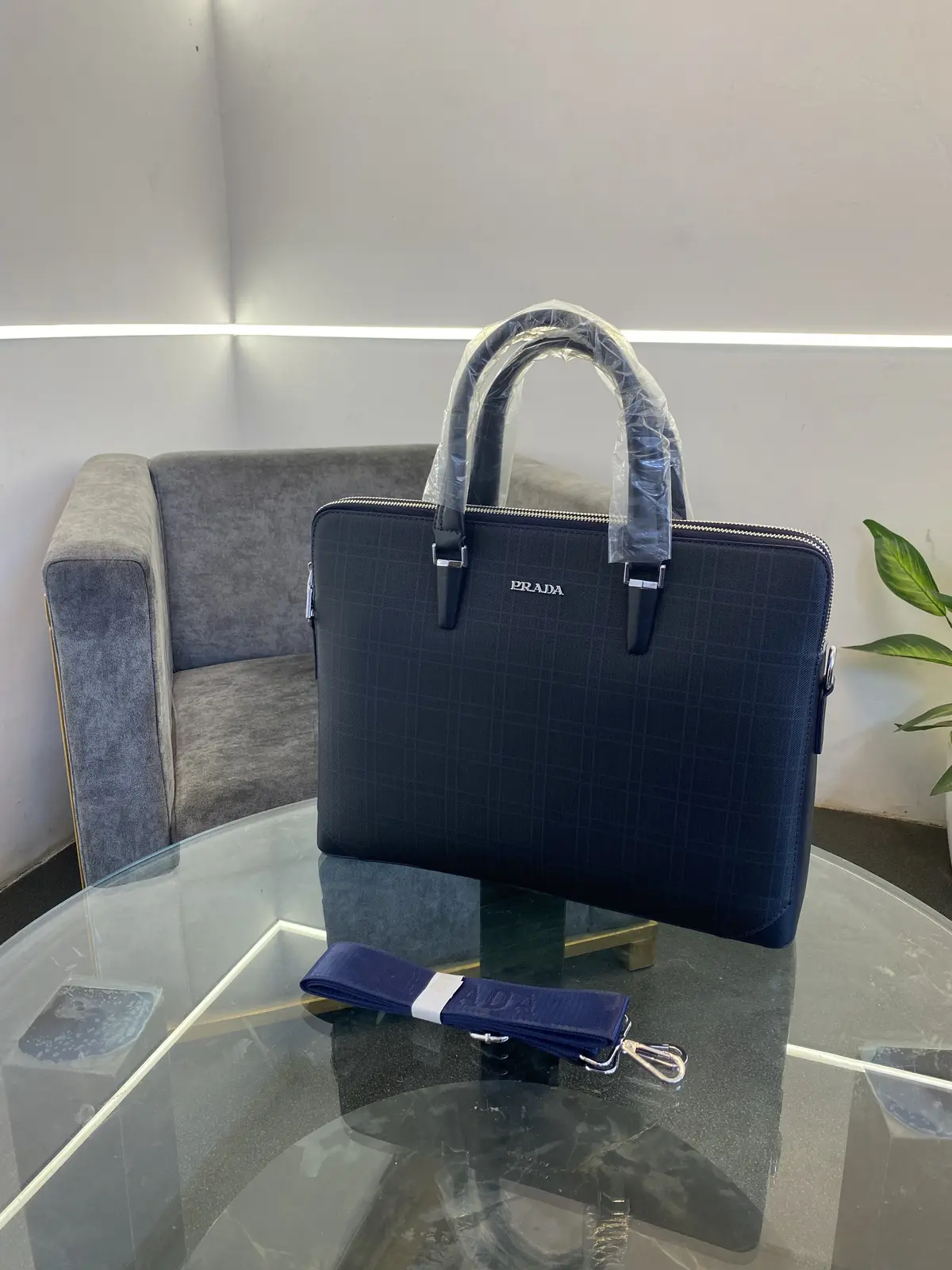 Prada Navy blue Professionauldouble zip and back zip laptop bag