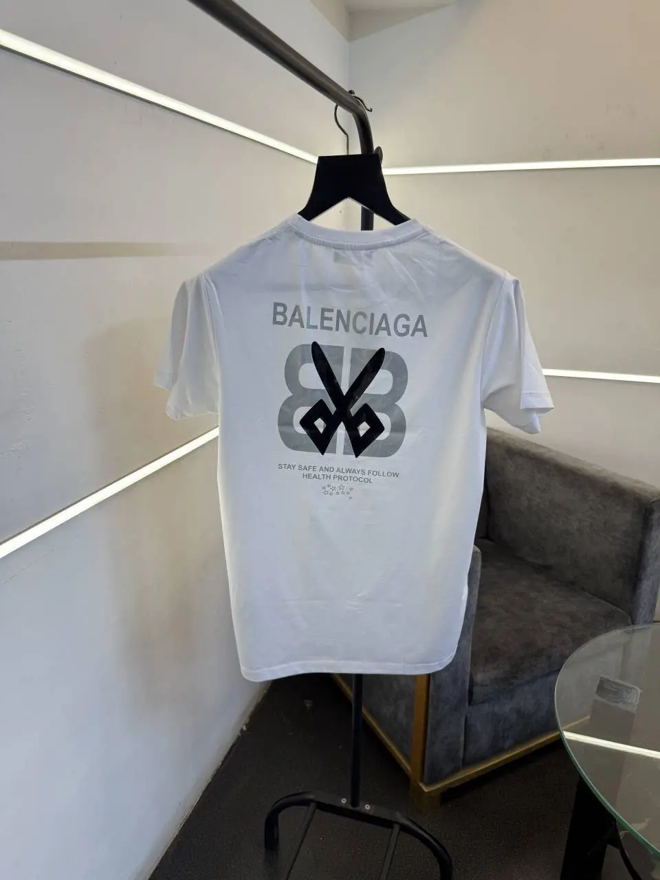 Balenciaga a white front and back print turkish imported round neck tshirt sale - Image 3