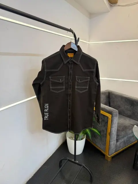 True religion bottle green imported cargo double pocket shirt
