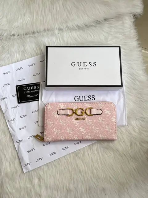 Guess 001 Light Pink Long Zippy Wallet With Original Box Dust Cover Card & Brand Packaging