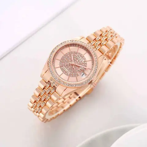 Rolex Ladies Crystal Date Just Quartz Rose-Gold Pink