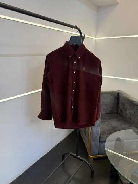 Ralph lauren maroon courduroy fabric imported shirt