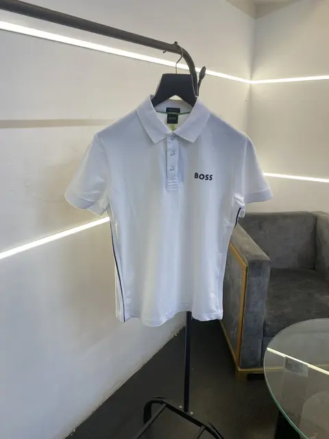 Hugo bos turkey imported side knitted strip with knitted collar imported polo tshirt white sale