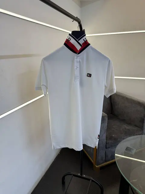 Tommy hilfigar steel logo matty cotton imported polo tshirt with brand collar white