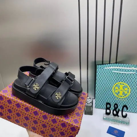 Tori Burch Kira leather Platform Sandals For Her With OG Box & Carry Bag 2020-TS Black