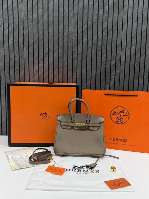 Hermes Birkin Dark Khakhi 20 Small Handbag With Original Box DustCover Lock & Key