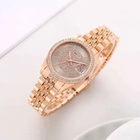 Rolex Ladies Crystal Date Just Quartz Rose-Gold Grey