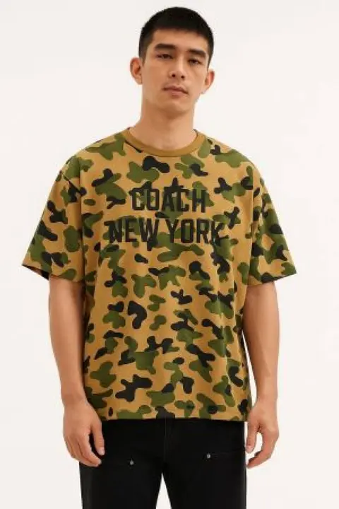 SALE Coach Middle Brand Print Camouflage Round Neck T-shirt