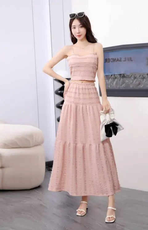 Br Women Long Skirt & Top No Ribbon Peach SB162-PH