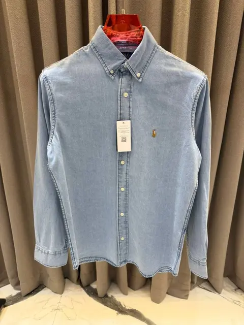 lauren chest logo full sleeves shirt denim blue