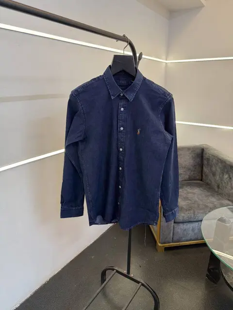 Ralph lauren dark blue imported denim shirt with embroidery logo on chest