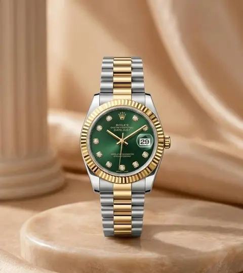 Rolex Oyester Perpetual Date Just Ladies 2Ton-Gold-Green