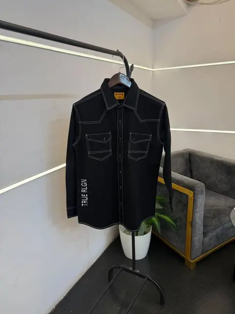 True religion black imported cargo double pocket shirt