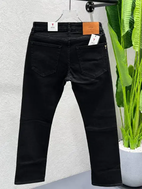 Ami Black Straight Fit Premium Imported Fabric Denim with Back pocket Metal Logo Design 4588