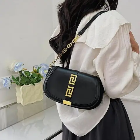Versace Greca Goddess Shoulder Bag With OG Box & Dust Bag (Black - 675)