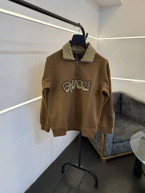Gucci imported half zip imported sweatshirt brown