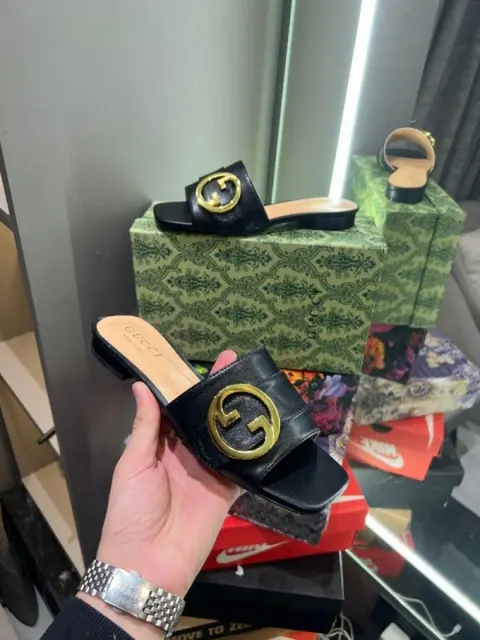 Gucci GG Blondie Slide With OG Box Carry Bag Black 1080
