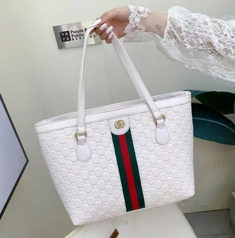 Gucci Ophidia GG Supreme Tote Bag With OG Box & Dust Bag (White-605)