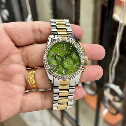 Michae el Kors Lexington Chronograph womens 2 ton gold green