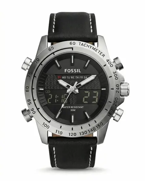 Fossil il Digital Dual Time Silver Black Dial
