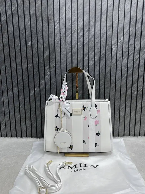 Emily Loran White Medium Satchel Bag Highend Leather Handbag With Dust Cover Packaging