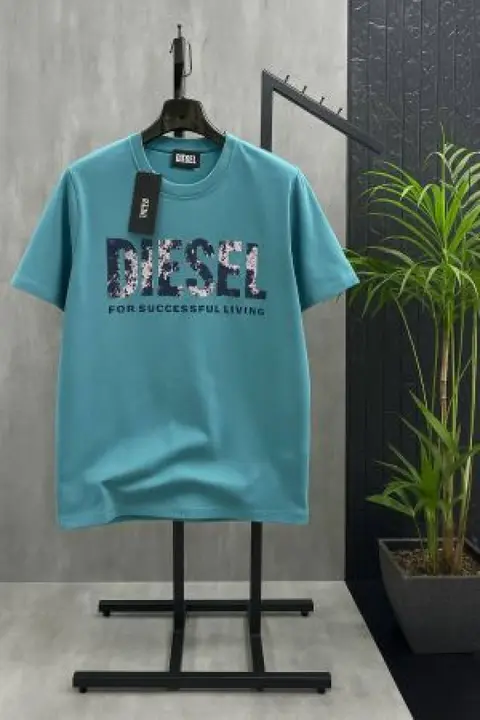 SALE Diesal Middle Brand Logo Round Neck T-shirt Sea Blue