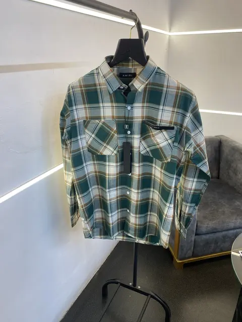 Amiri style 2 checks imported box packing shirt green